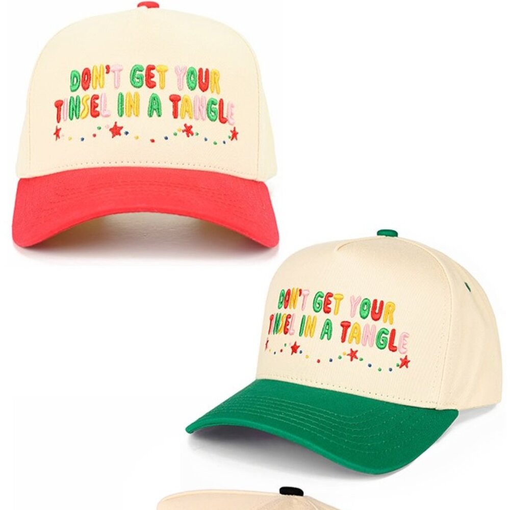 C.C DONT GET YOUR TINSEL IN A TANGLE Letter Embroidered on Two Tone Trucker Hat